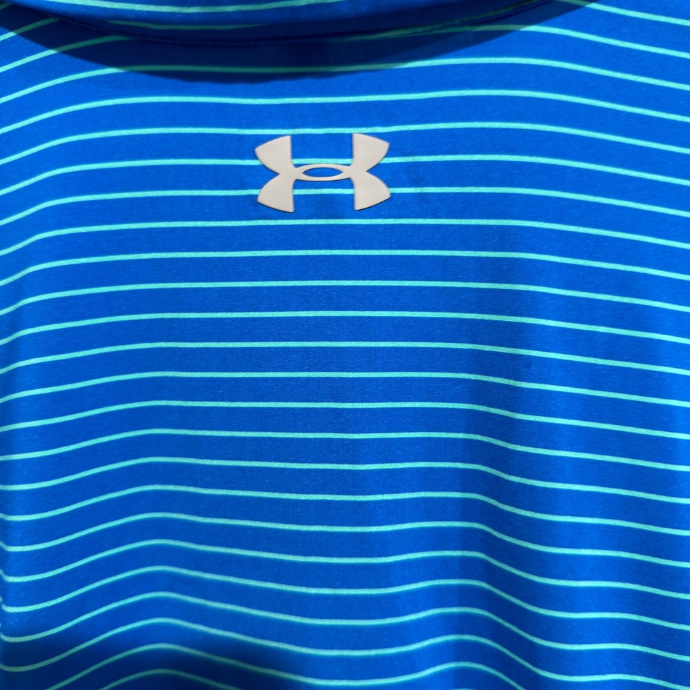 Under Armour Mens XL HeatGear Blue Teal Striped Loose Fit Golf Polo Shirt - Picture 7 of 8